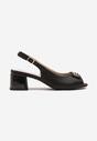 Czarne Sandały Slingback na Słupku z Otwartym Noskiem i Ozdobną Aplikacją Poledis
