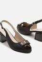 Czarne Sandały Slingback na Słupku z Otwartym Noskiem i Ozdobną Aplikacją Poledis