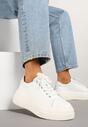 Białe Casualowe Sneakersy ze Skóry Naturalnej na Grubej Podeszwie Belliris