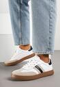 Biało-Czarne Skórzane Sneakersy w Stylu Tenisówek z Ozdobnymi Paskami Tilline