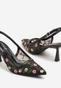Czarne Sandały Slingback na Obcasie Typu Klepsydra Zdobione Haftem Iveltewia