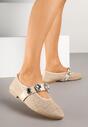 Beżowe Balerinki z Elastycznym Paskiem i Aplikacją z Cyrkoniami Jaledia