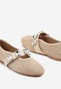 Beżowe Balerinki z Elastycznym Paskiem i Aplikacją z Cyrkoniami Jaledia