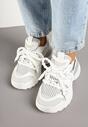 Białe Sneakersy na Grubej Tłoczonej Podeszwie z Koralikami Zolvia