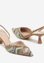 Brązowe Sandały Slingback na Obcasie Typu Kaczuszka Zdobione Klamrami Adivilo