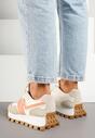 Beżowo-Pomarańczowe Sneakersy z Geometrycznym Wzorem Aluvira
