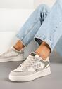 Beżowe Sneakersy z Brokatem i Metalicznymi Ozdobami Pillara
