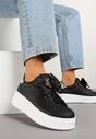 Czarne Sneakersy Ozdobione Kokardą i Metaliczną Aplikacją Wilselia
