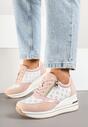 Różowe Sneakersy na Ukrytym Koturnie z Ozdobnym Suwakiem i Ażurowym Wzorem Reladia