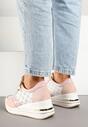 Różowe Sneakersy na Ukrytym Koturnie z Ozdobnym Suwakiem i Ażurowym Wzorem Reladia