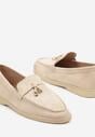 Beżowe Mokasyny z Imitacji Zamszu z Ozdobną Aplikacją Tasseli
