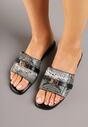 Papuci Negru cu print piele de șarpe