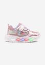 Różowe Brokatowe Buty Sportowe Sneakersy z Lampkami LED i Sercami Pollevi