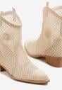 Jasnobeżowe Ażurowe Botki w Stylu Kowbojek na Stożku ze Skórzaną Wkładką Xalozi
