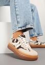 Beżowo-Brązowe Sneakersy w Stylu Tenisówek w Łaty Polella