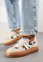 Beżowo-Brązowe Sneakersy w Stylu Tenisówek w Łaty Polella