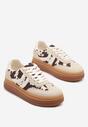 Beżowo-Brązowe Sneakersy w Stylu Tenisówek w Łaty Polella