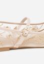 Beżowe Balerinki z Siateczki Ozdobione Haftami ze Sprzączką Divalen