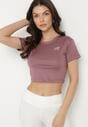 Fioletowy T-shirt Crop Top Ozdobiony Literką Koliviela