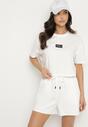 Biały Bawełniany T-shirt Crop Top z Naszywką Adivios