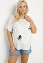 Biały T-shirt Bluzka z Krótkim Rękawem z Ozdobnym Haftem Tesgia