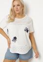 Biały T-shirt Bluzka z Krótkim Rękawem z Ozdobnym Haftem Tesgia