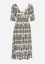 Czarno-Kremowa Sukienka Wiskozowa Rozkloszowana z Odkrytymi Plecami w Print Boho Turaisa