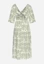 Zielono-Kremowa Sukienka Wiskozowa Rozkloszowana z Odkrytymi Plecami w Print Boho Turaisa