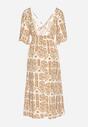 Ciemnobeżowa Sukienka Wiskozowa Rozkloszowana z Odkrytymi Plecami w Print Boho Turaisa