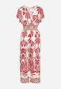 Bordowy Taliowany Kombinezon z Wiskozy w Print Boho z Kopertowym Dekoltem Nelazi