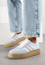 Niebieskie Sneakersy na Platformie w Stylu Kultowych Tenisówek Ozdobione Wzorem w Panterkę Gonoriel