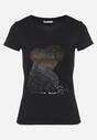 Czarny Bawełniany T-shirt Ozdobiony Cyrkoniami i Napisem Divera