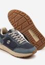 Granatowe Skórzane Buty Sportowe Sneakersy z Naszywkami Tellirisse