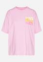 Różowy Bawełniany T-shirt Ozdobiony Nadrukiem Odalva