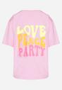 Różowy Bawełniany T-shirt Ozdobiony Nadrukiem Odalva