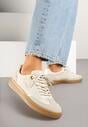 Beżowe Sneakersy w Stylu Tenisówek z Motywem Kokardy Marvinela