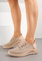 Ciemnobeżowe Siateczkowe Buty Sportowe Sneakersy Wsuwane z Ozdobnym Sznurowaniem Terelea