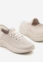 Jasnobeżowe Siateczkowe Buty Sportowe Sneakersy Wsuwane z Ozdobnym Sznurowaniem Terelea
