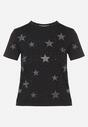 Czarny Bawełniany T-shirt z Cyrkoniowymi Aplikacjami w Gwiazdki Tenivella