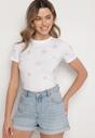 Biały Bawełniany T-shirt z Cyrkoniowymi Aplikacjami w Gwiazdki Tenivella