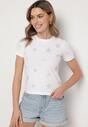 Biały Bawełniany T-shirt z Cyrkoniowymi Aplikacjami w Gwiazdki Tenivella