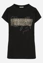 Czarny T-shirt z Bawełny Typu Nietoperz z Cyrkoniami i Perełkami Linellis