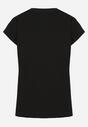 Czarny T-shirt z Bawełny Typu Nietoperz z Cyrkoniami i Perełkami Linellis