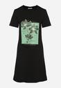 Czarna Bawełniana Sukienka o Kroju Typu T-shirt Zdobiona Nadrukiem Nevolira