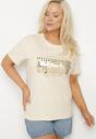 Beżowy T-shirt Bawełniany Ozdobiony Cekinami Lirenell