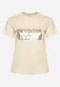 Beżowy T-shirt Bawełniany Ozdobiony Cekinami Lirenell