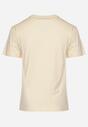 Beżowy T-shirt Bawełniany Ozdobiony Cekinami Lirenell