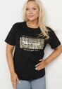 Czarny T-shirt Bawełniany Ozdobiony Cekinami Lirenell