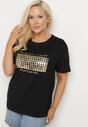 Czarny T-shirt Bawełniany Ozdobiony Cekinami Lirenell