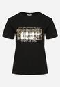 Czarny T-shirt Bawełniany Ozdobiony Cekinami Lirenell